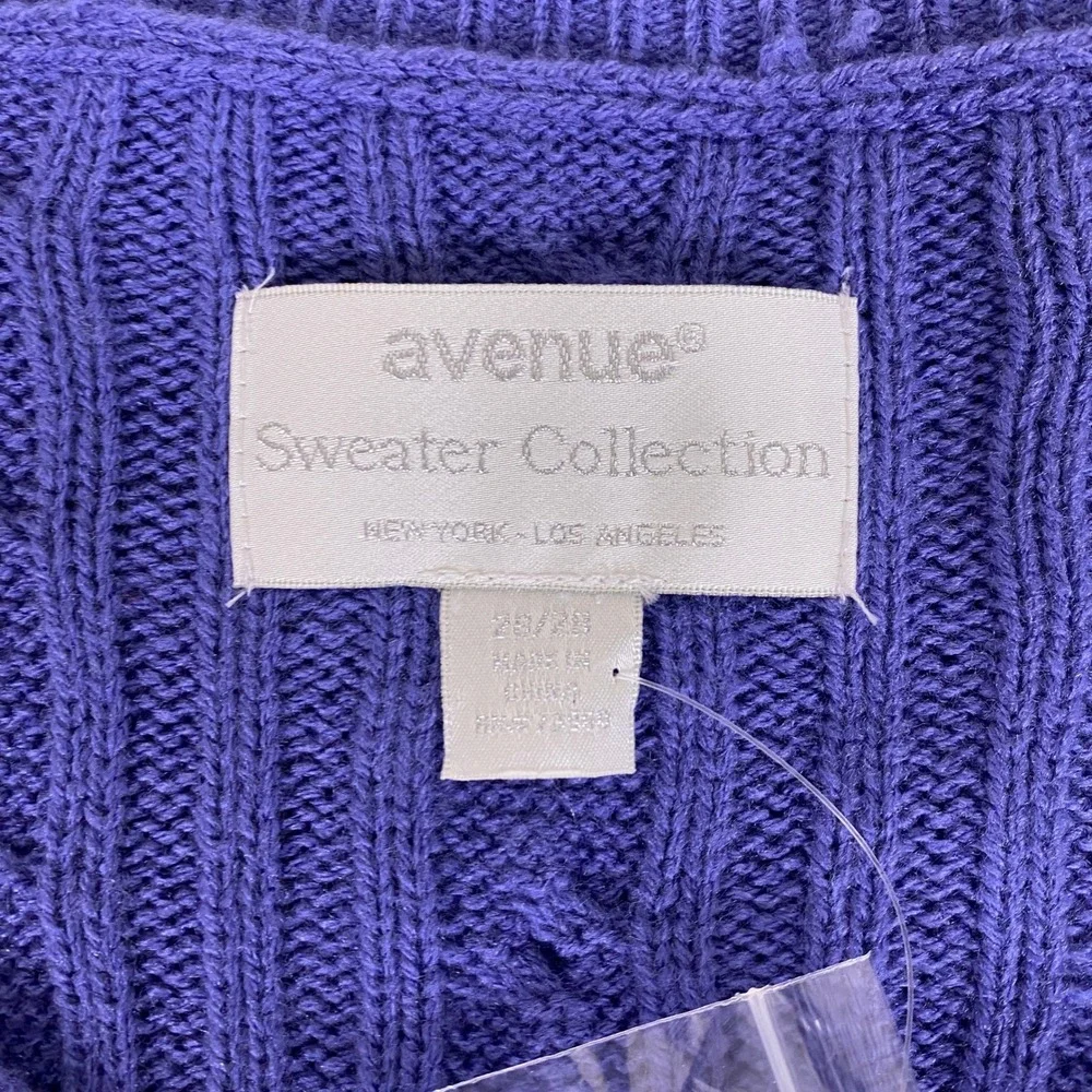 Avenue Sweater Women's‎ Plus Size 26/28 Purple Cable Knit V-Neck New w/ Tags